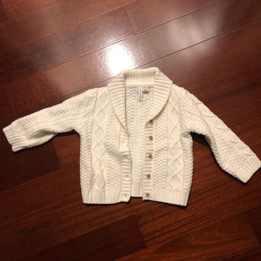 Janie and Jack white cardigan sweater with brown buttons